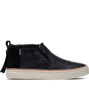 TOMS Croc Embossed Leather And Faux Fur Paxton Slip Ons